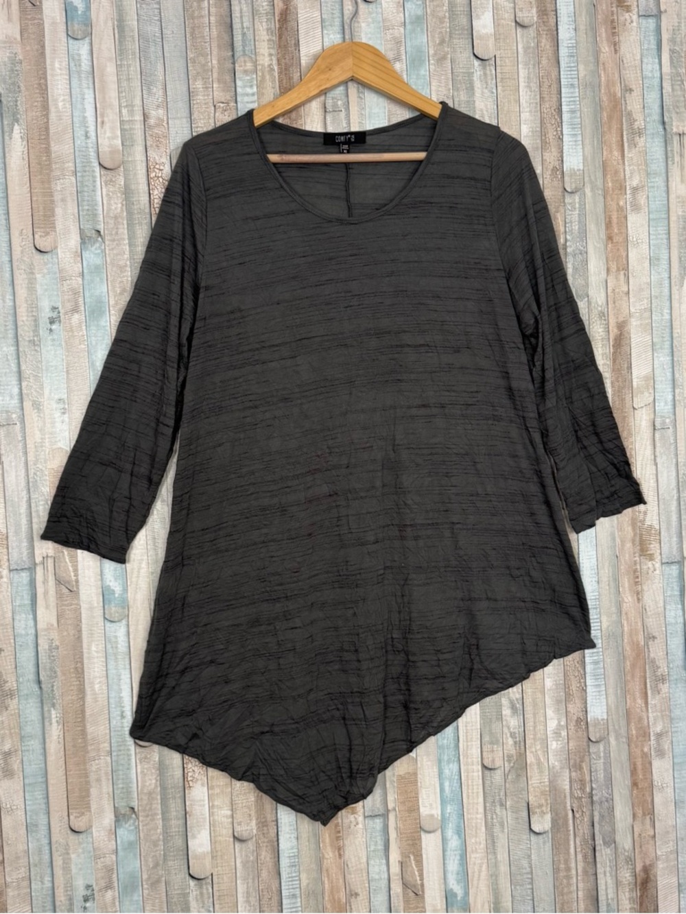 Comfy USA‎ XL Asymmetric Hem Burnout Knit Shirt Tunic Top Tee Olive Lagenlook